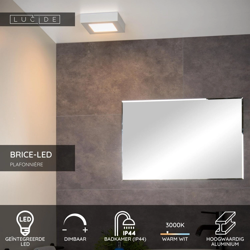Éclairage de plafond Brice-Led 16,8 cm carrés blanc IP44 Lucide 5411212281333