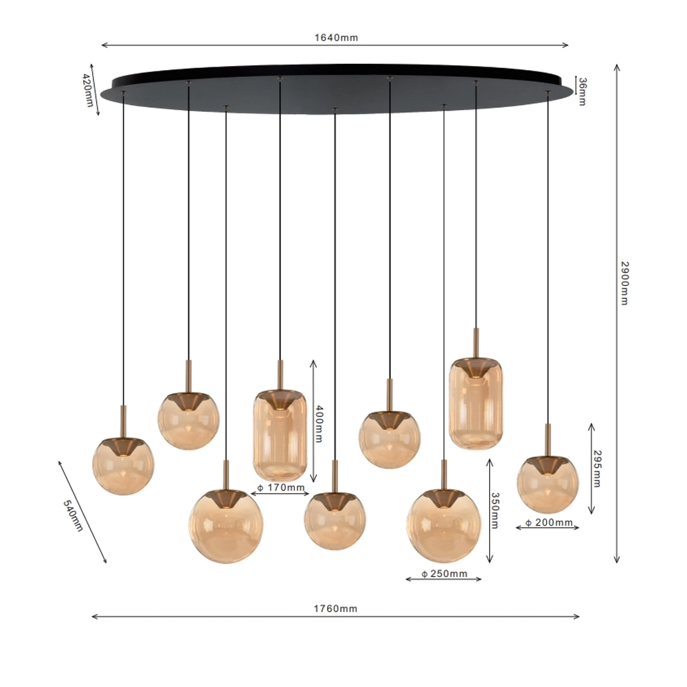Lampe pendante de salle à manger Yvonne 9 lumières ETH 8720195311634