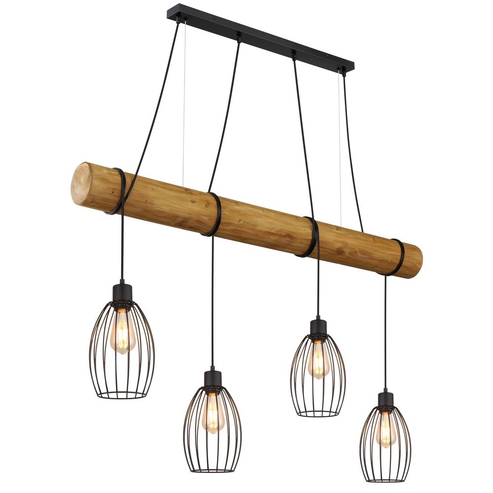 Lampe pendante de campagne Berti Bois 4-clair avec noir