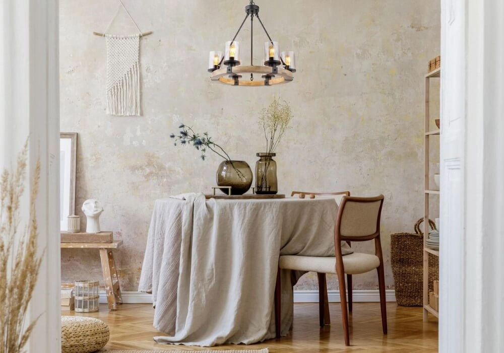 Lampe suspendue en bois Lila Ronde à 6 lumières Globo 9007371434725