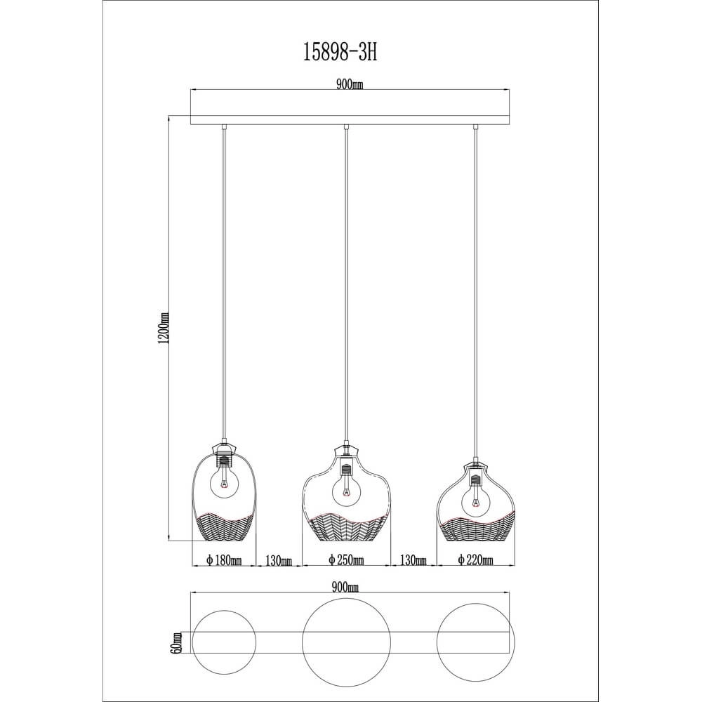 Suspension dorée Jessica avec verre coloré 3 lumières Globo 9007371475124