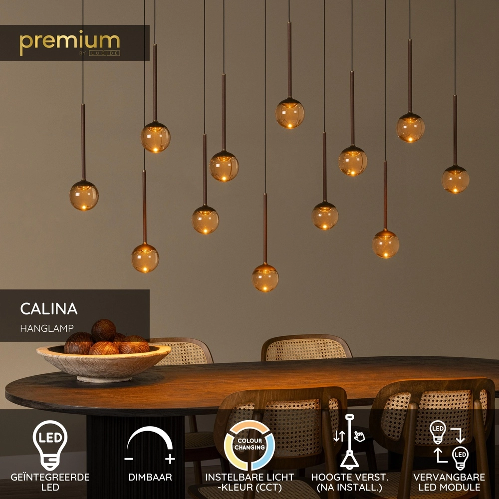 Lampe suspendue ovale Calina 12 lumières avec sphères ambrées Premium by Lucide 5411212242068