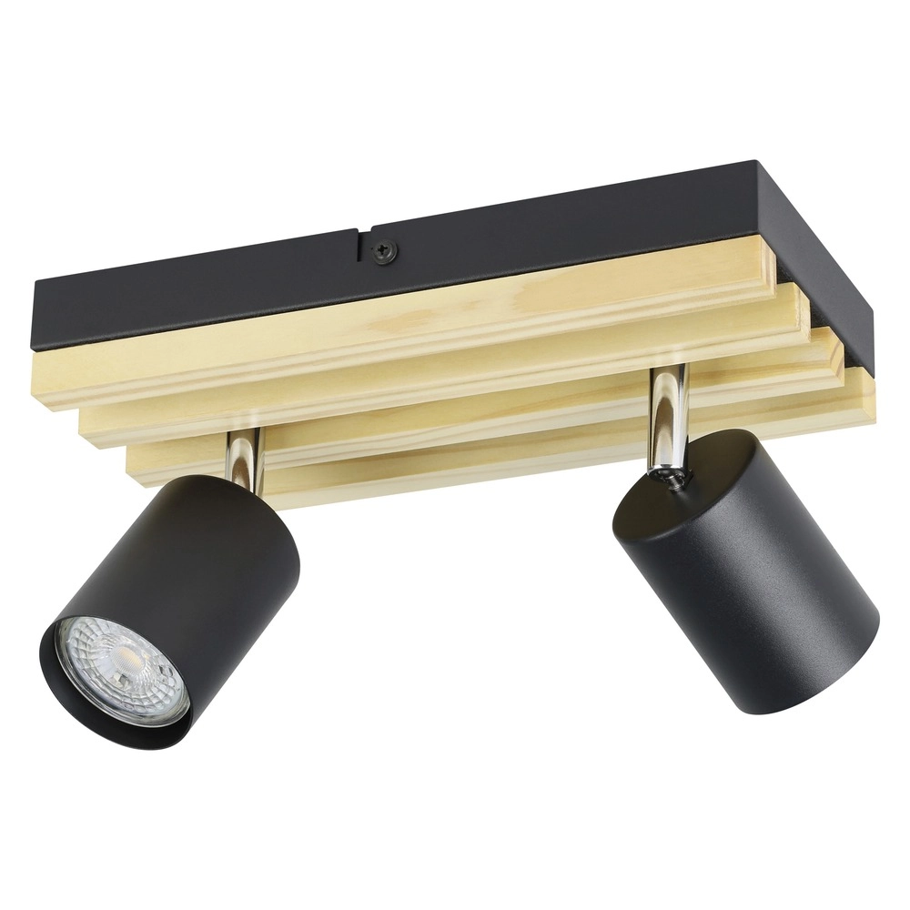 Projecteur moderne Cembrano 2-noir clair avec bois