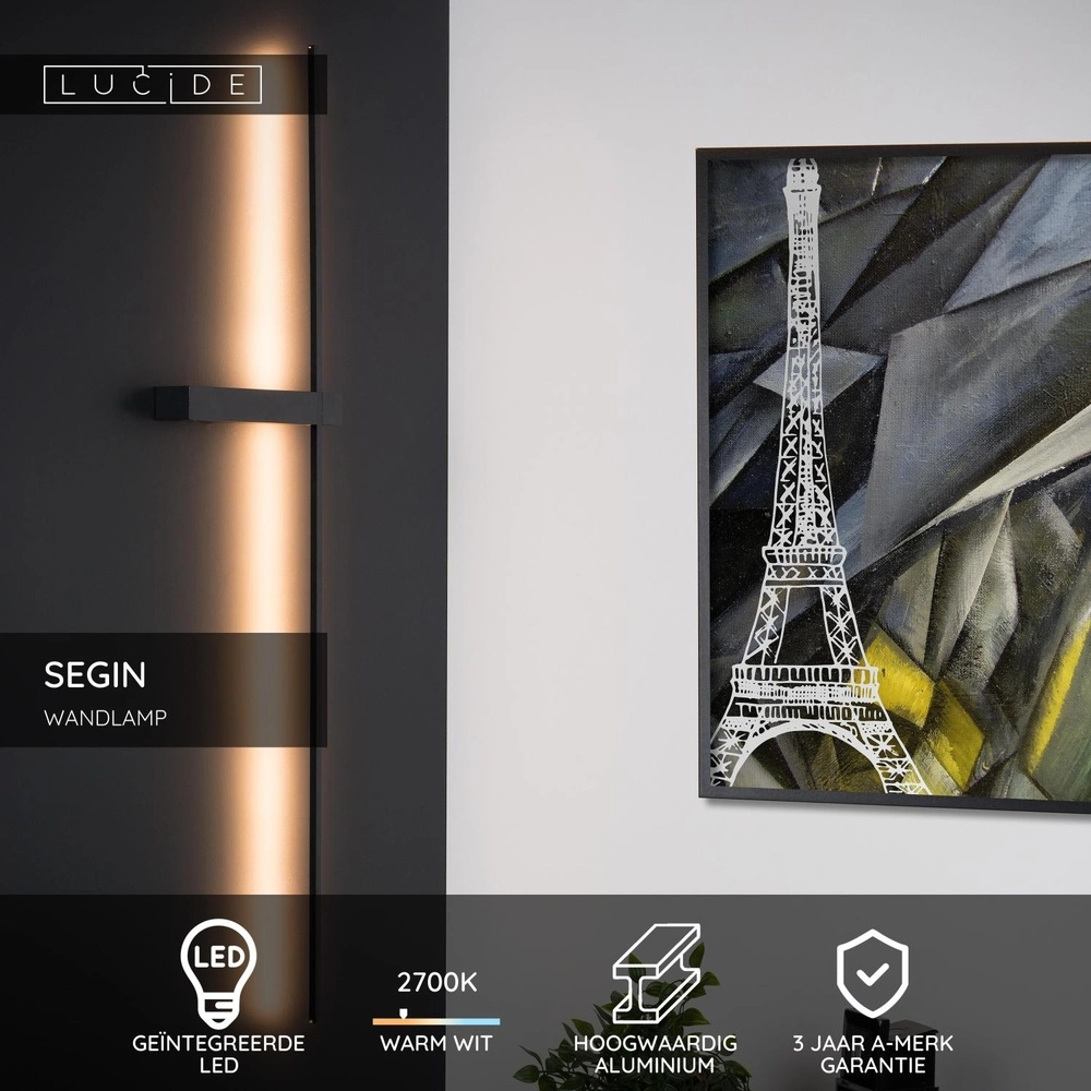 Lampe murale élégante Segin Noir 90cm Lucide 5411212126917