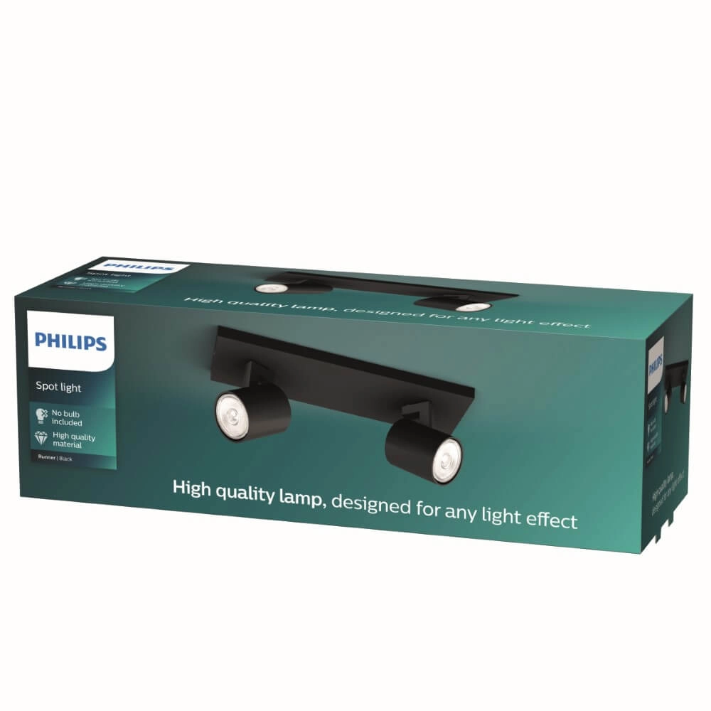 Spot de plafond noir Runner 2 lumières Philips 8719514435315