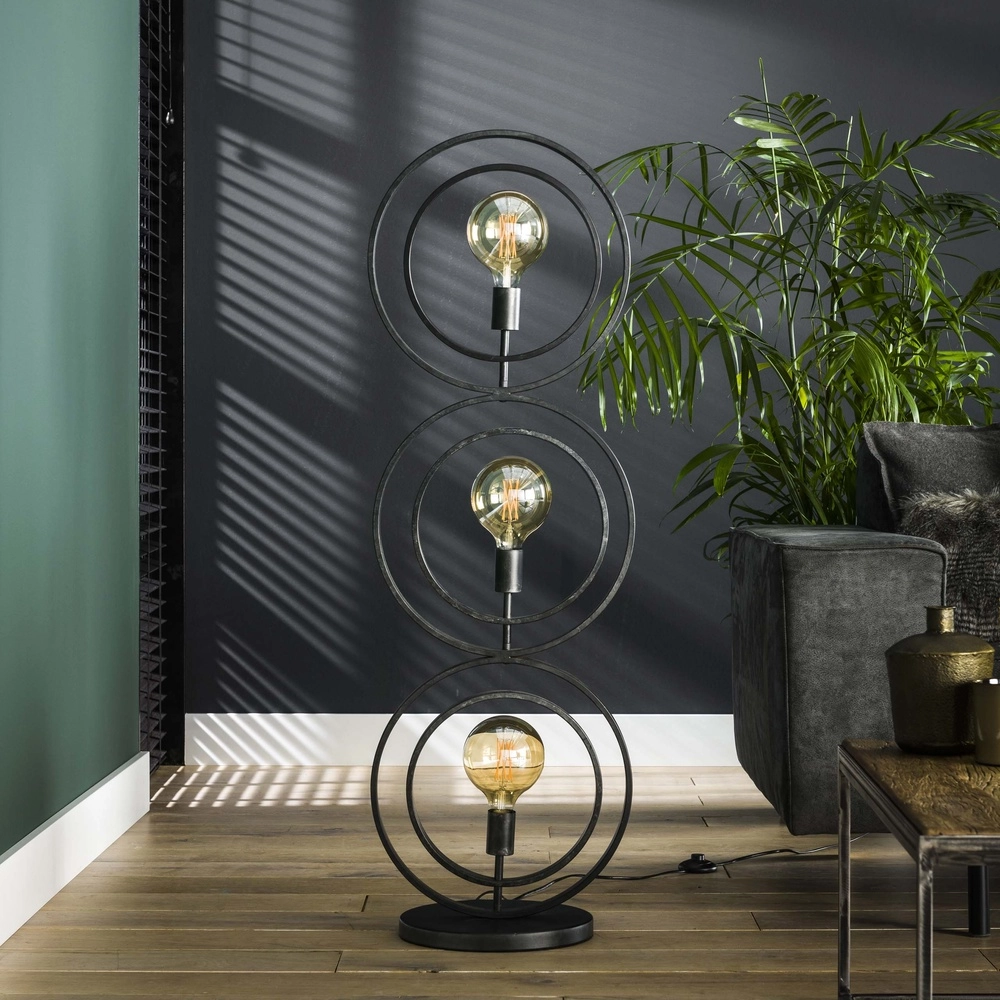 Lampe sur pied à 3 lumières en charbon Turn E27 - Ø 40cm Lyora 8716803513082