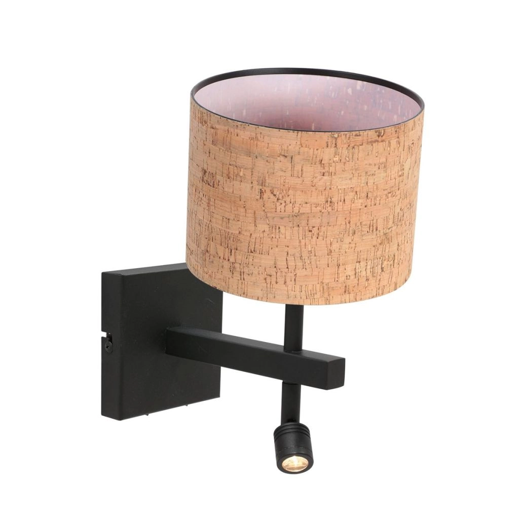 Lampe de chevet noire Stang avec un chapeau en liège Ø20cm