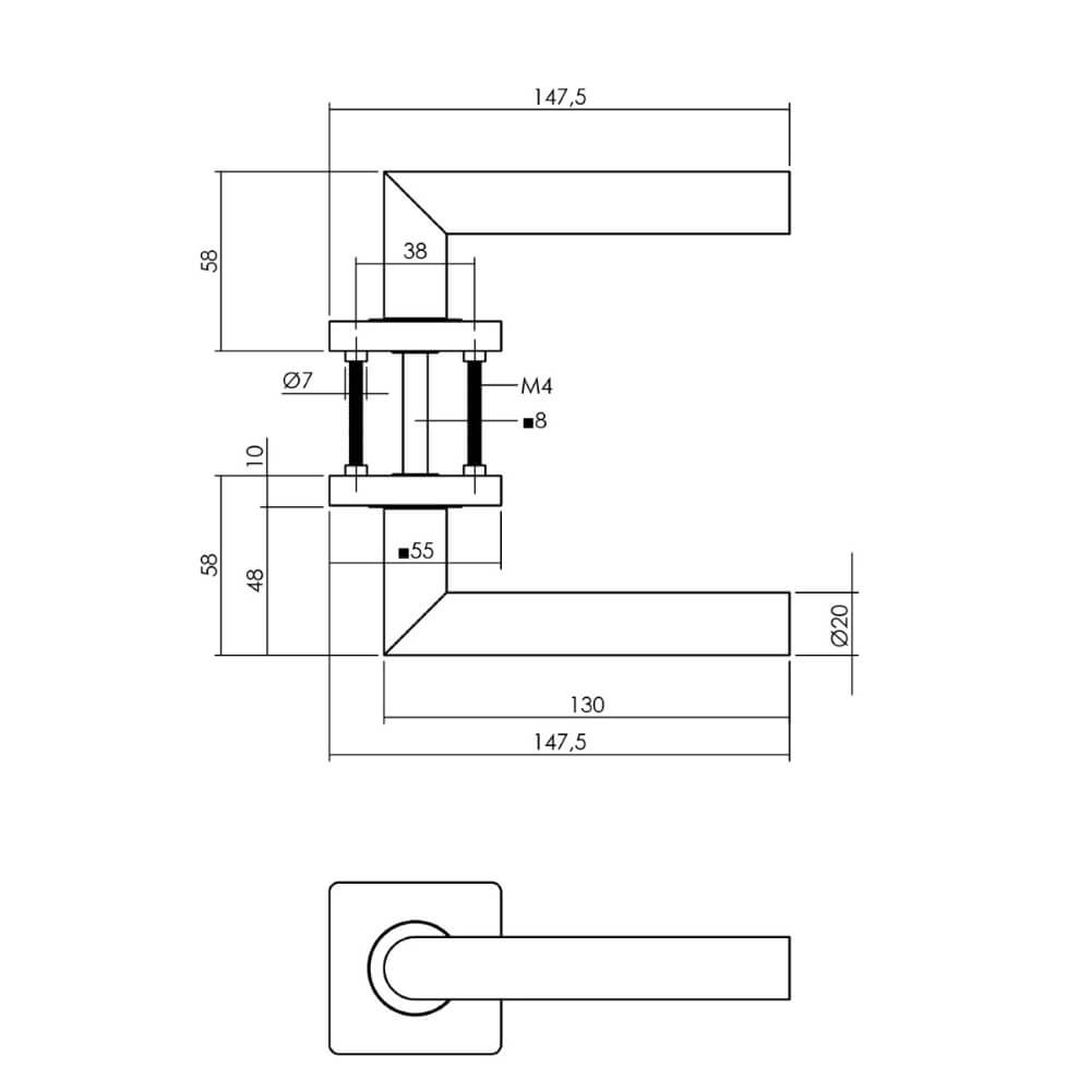 Poignée Bastian sur rosace carré noir Intersteel 8714186499108