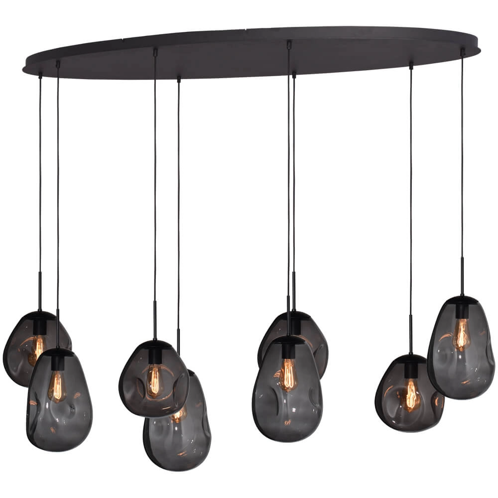 Lampe suspendue Lava Oval 8x verre à fumée Lampe suspendue Lava Oval 8x verre à fumée