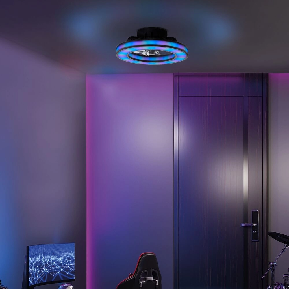 Ventilateur de plafond noir Mondello avec lampe RGB Brilliant 4004353453298