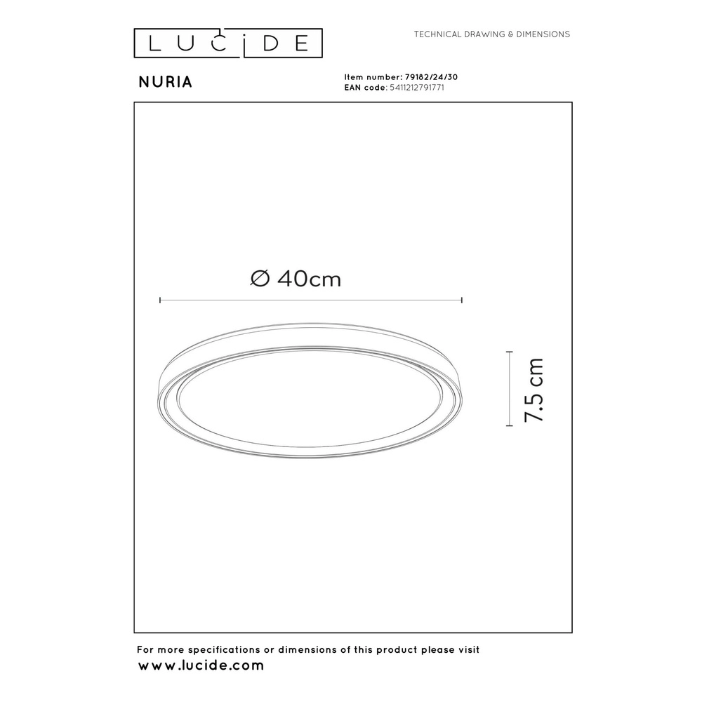 Éclairage de plafond Nuria Ø 40cm noir Lucide 5411212791771
