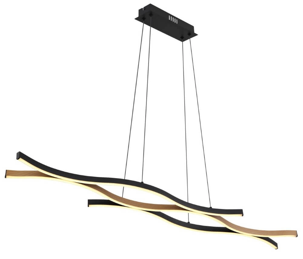 Lampe suspendue Geronimo noir avec du bois