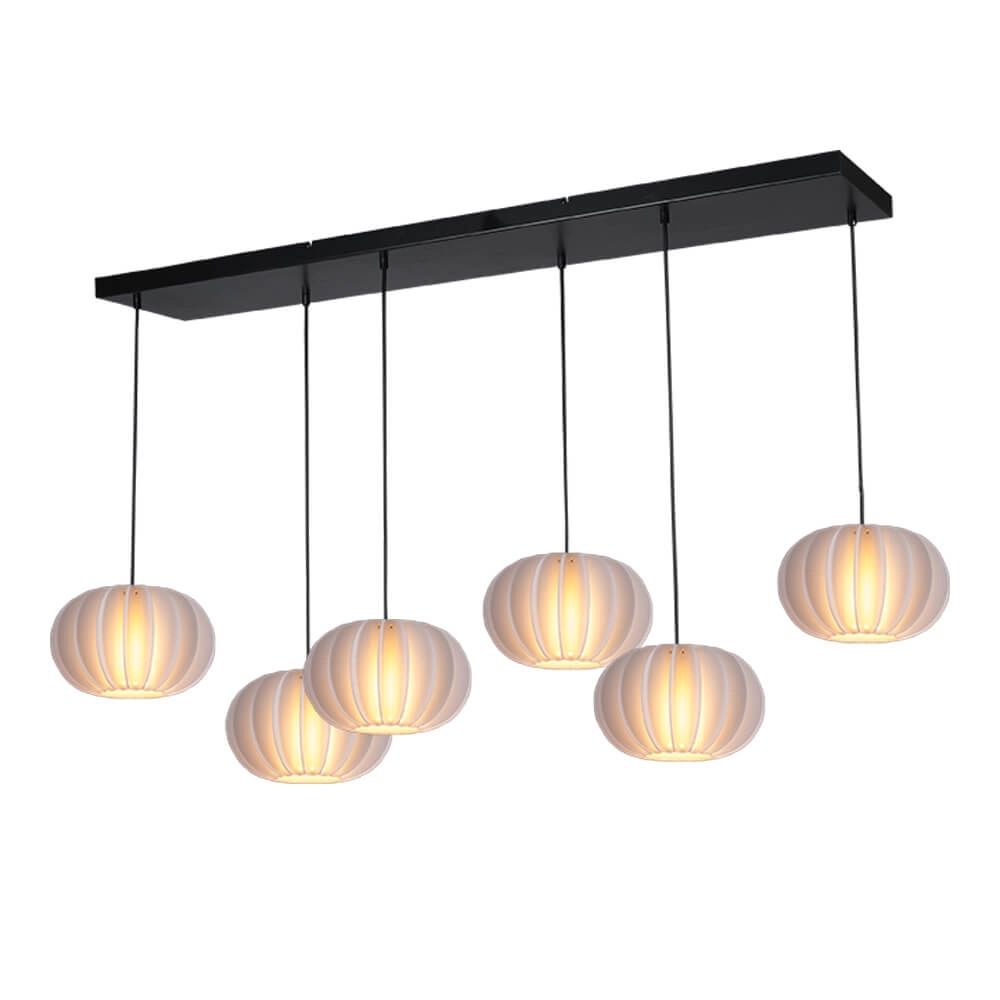 Lampe suspendue 6 lumières Arena avec des casquettes blanches