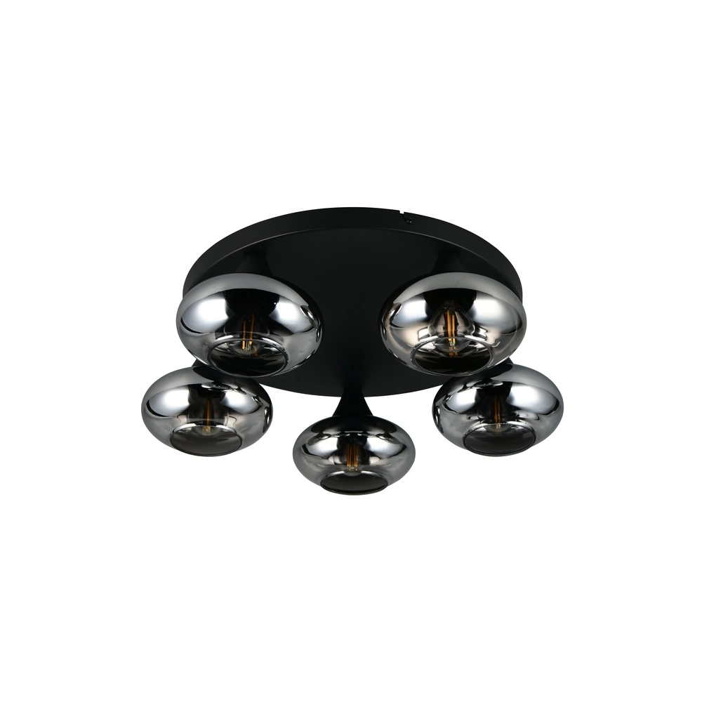 Plafonnier Divina Noir à 5 lumières avec verre fumé Trio 4017807667462