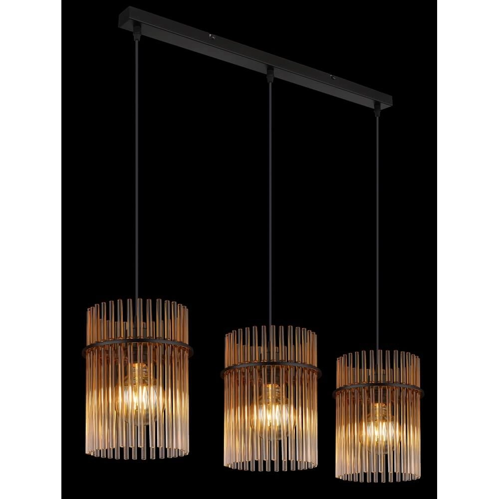 Suspension noire Gorley avec verre ambré 3 lumières Globo 9007371468997