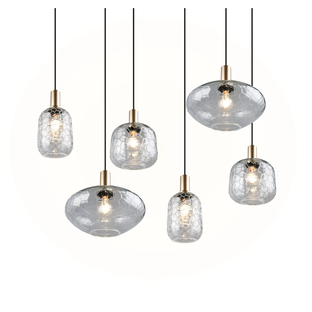 Lampe suspendue à 6 lampes Emelie Or avec verre fumé Trio 4017807702576