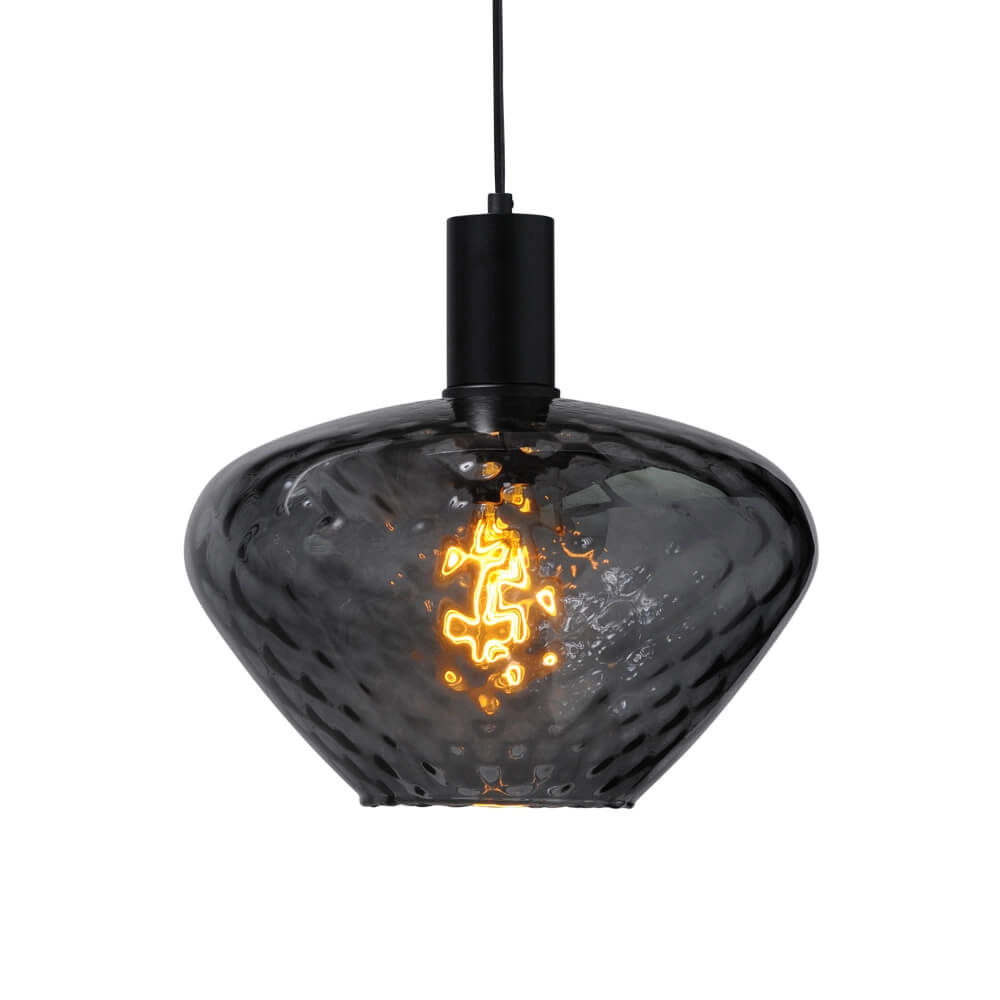 Lampe suspendue noire Porto avec verre fumé Blossom - Ø 30cm