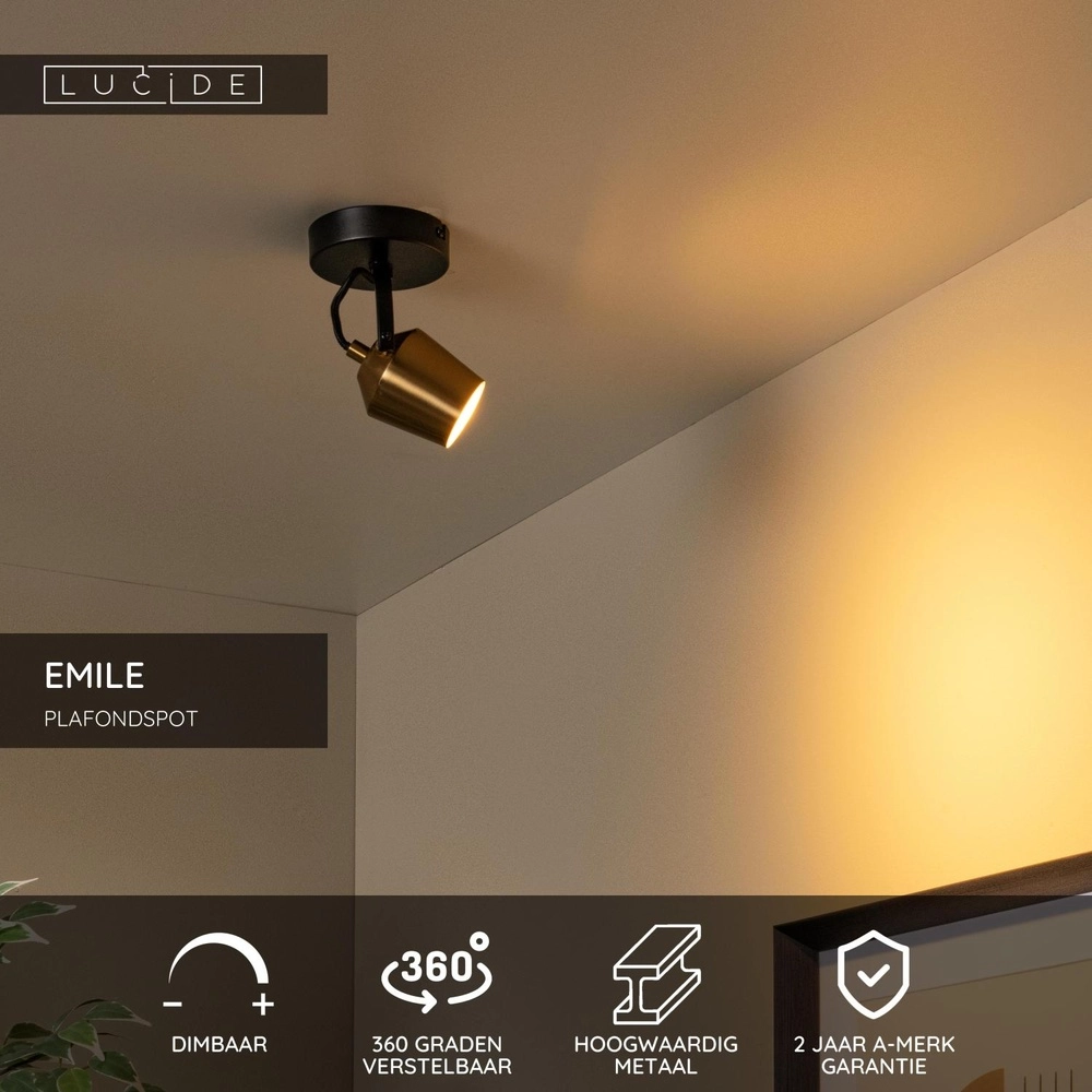 Lampe de plafond Emile noir avec or Lucide 5411212510075