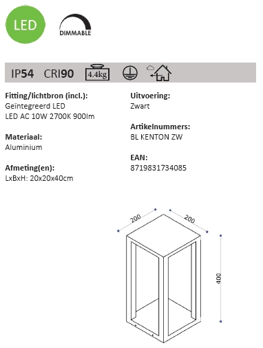 Éclairage de terrasse LED Kenton dirigé Artdelight 8719831734085