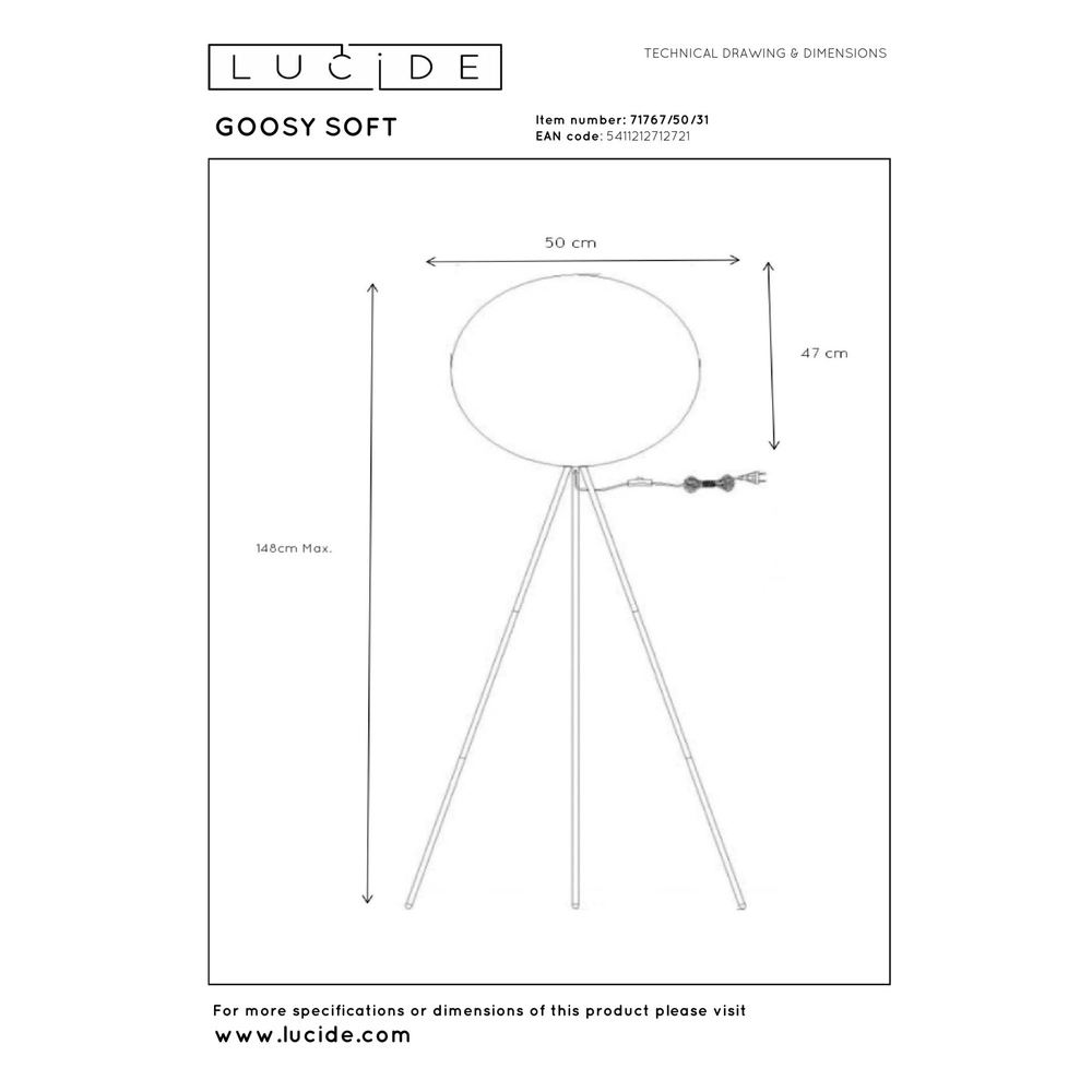 Lampe de pied Goosy Soft Ø 50 cm de blanc Lucide 5411212712721