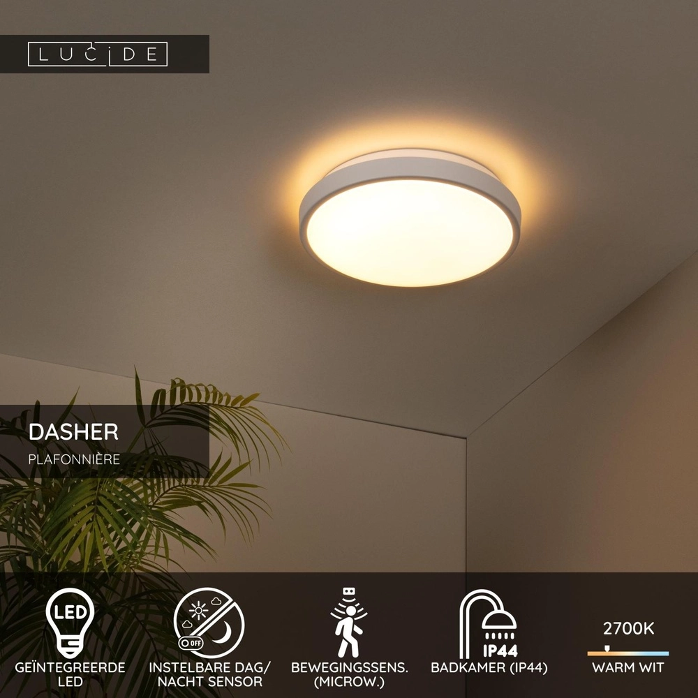 Lumière blanche de plafond Dasher Ø 29,3cm IP44 pour la salle de bain Lucide 5411212792082