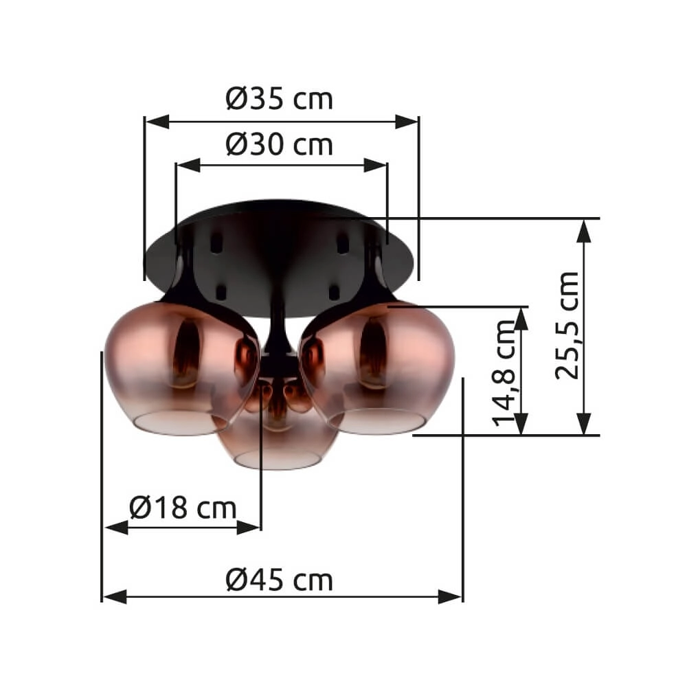 Plafonnier noir Maxy avec verre rouge Ø 45cm Globo 9007371447978