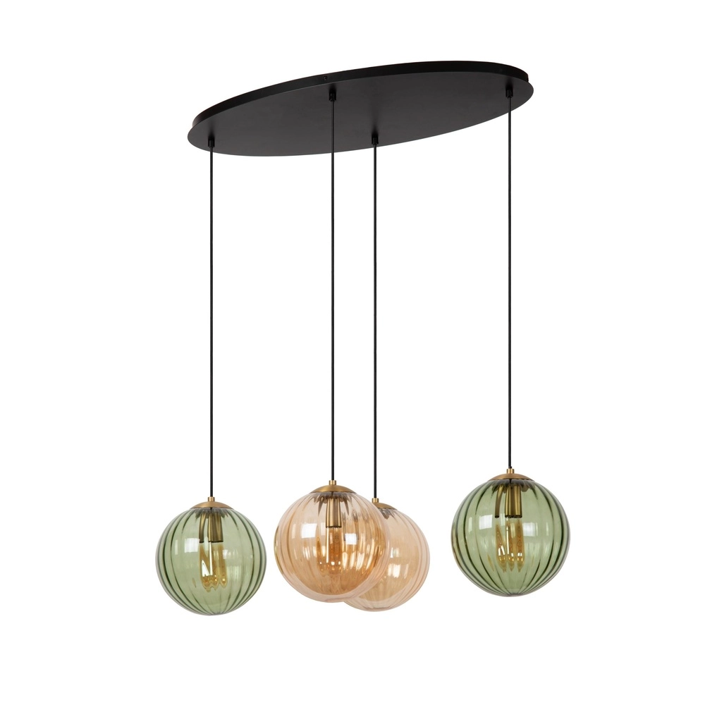 Lampe suspendue à 4 lumières Monsaraz Verre vert et ambré