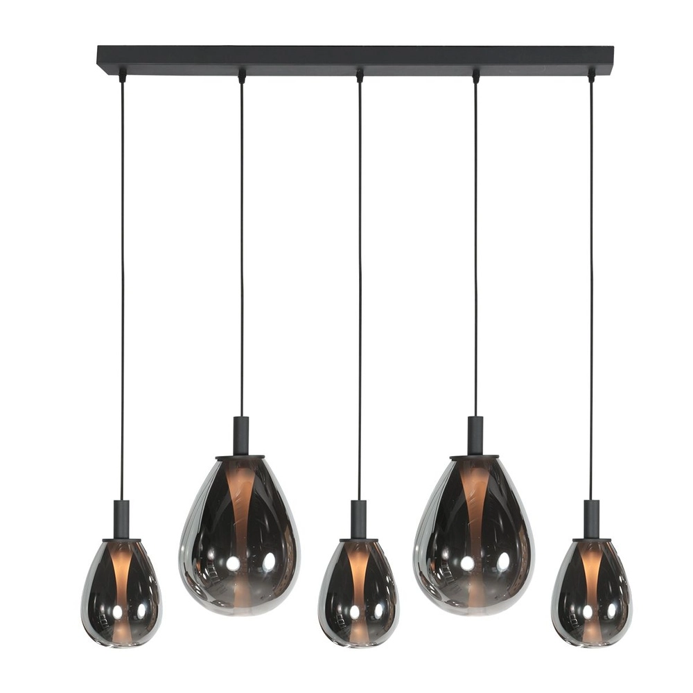 Suspension Glimsy Noir à 5 lumières avec verre fumé Steinhauer 8712746177954