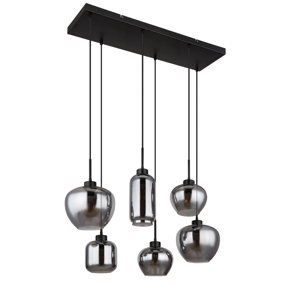 Lampe suspendue à 6 lampes Matt noir avec verre fumé Globo 9007371454259