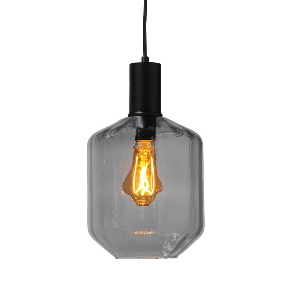 Lampe suspendue 3 lumières - noire - Porto avec des verres à fumée Jagger Masterlight 8718121269559