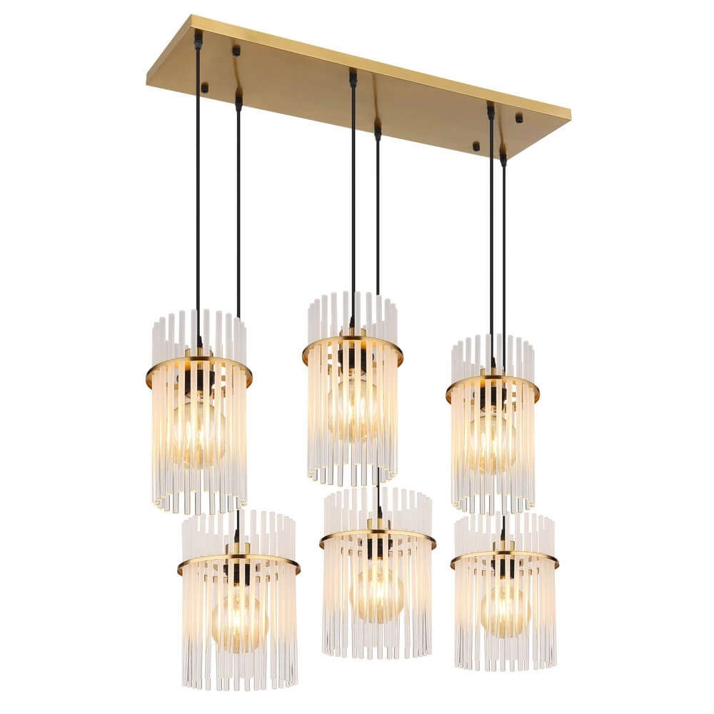 Suspension dorée Gorley avec verre 6 lumières Suspension dorée Gorley avec verre 6 lumières