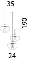 Suspension 3 lumières Genua marron avec 3x verre doré Ø 24cm Masterlight 8718121357041
