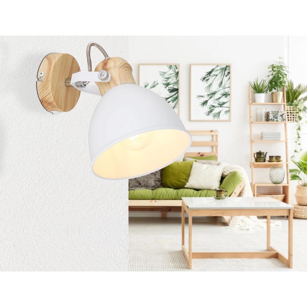 Lampe murale scandinave Wiho Blanc avec du bois Globo 9007371409174