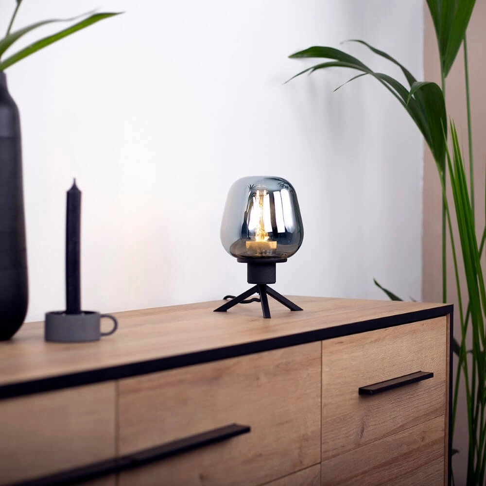 Lampe de table en verre Reflexion 14cm noir avec verre fumé Steinhauer 8712746132625