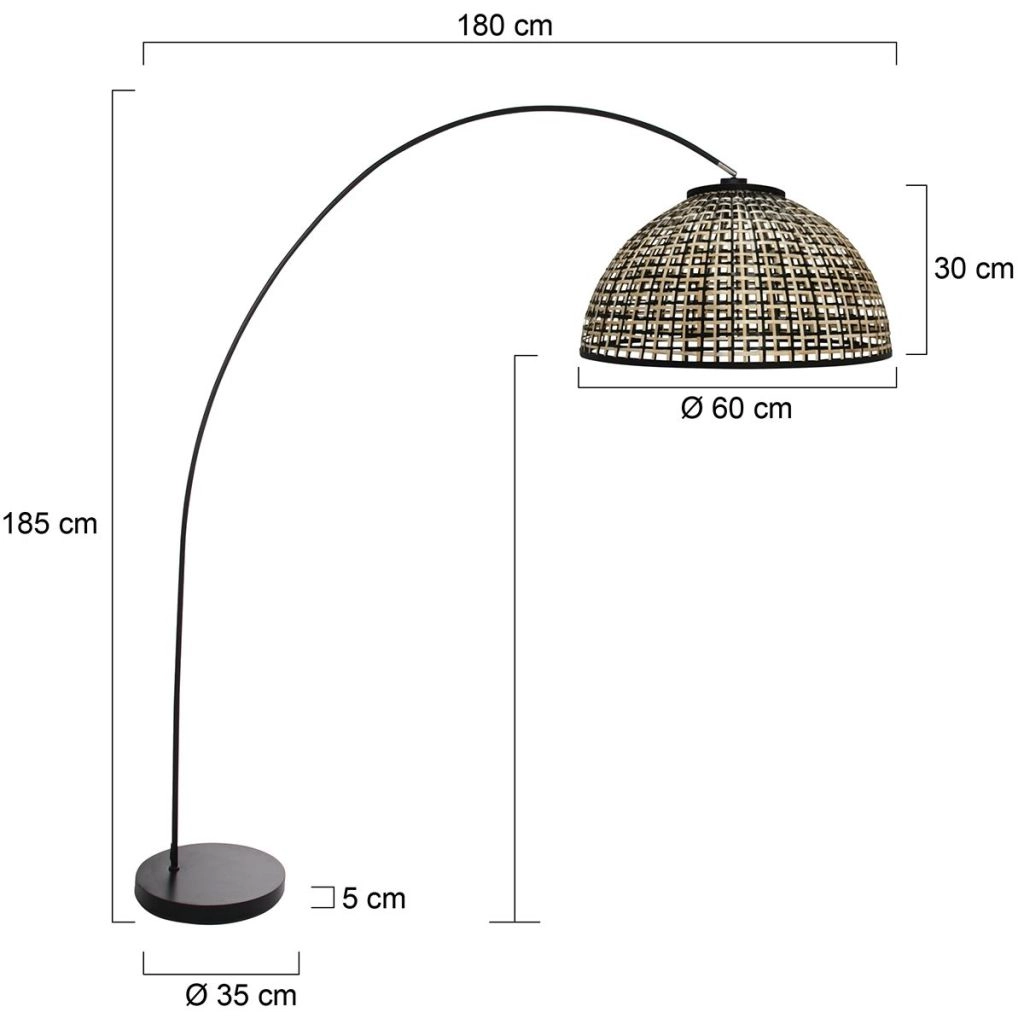 Lampe à arc noir Solva avec une teinte en bambou Ø60 cm Steinhauer 8712746182613