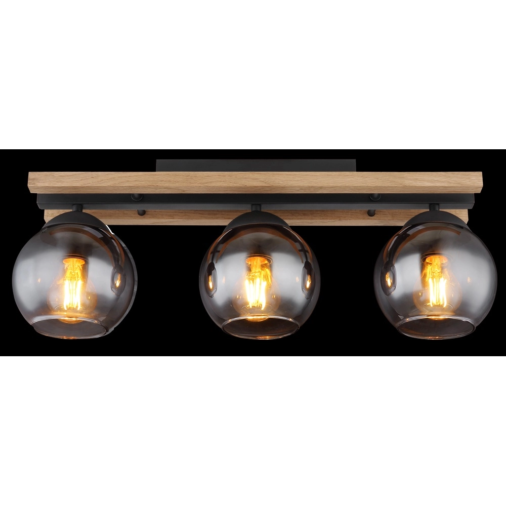 Lampe de plafond à 3 lumières Conni noir avec bois Globo 9007371448739