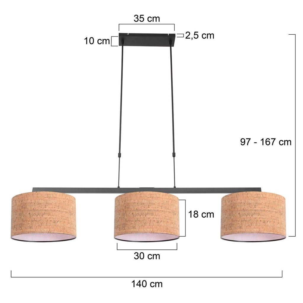 Lampe pendante à 3 lampes Stang avec des bouchons en liège Steinhauer 8712746180664