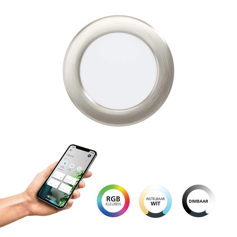 Lampe encastrée IP44 Fueva 6-Z Zigbee - acier inoxydable - Ø 12 cm