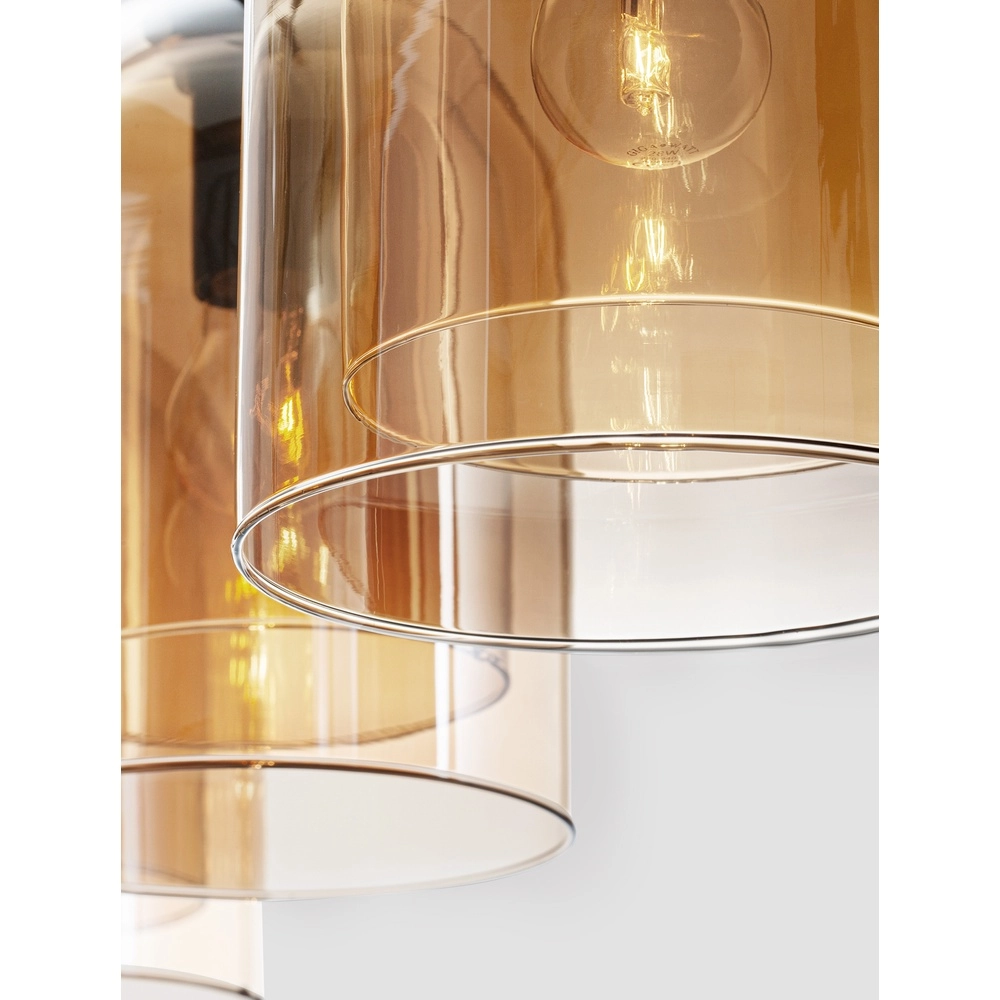 Suspension Velor Noir à 3 lumières avec verre ambré droit Lyora 5212017431226