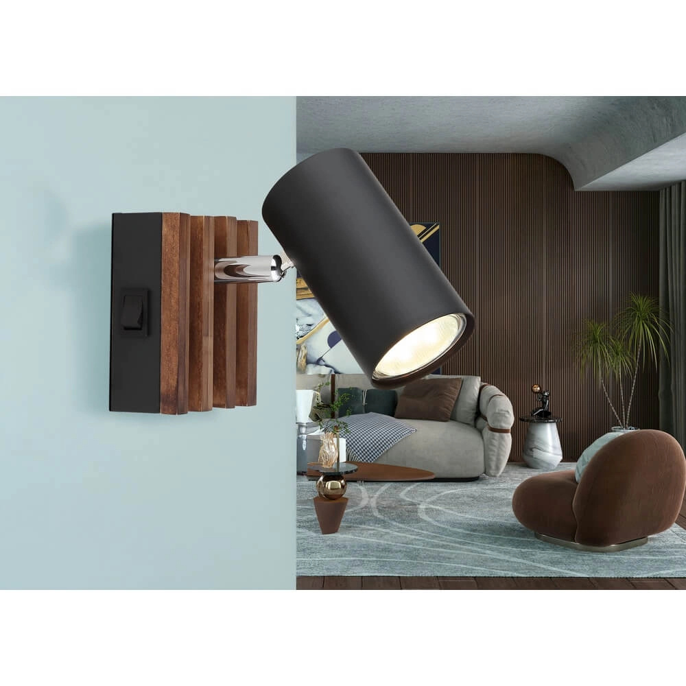 Plafonnier Kayden Single noir avec bois Globo 9007371525447