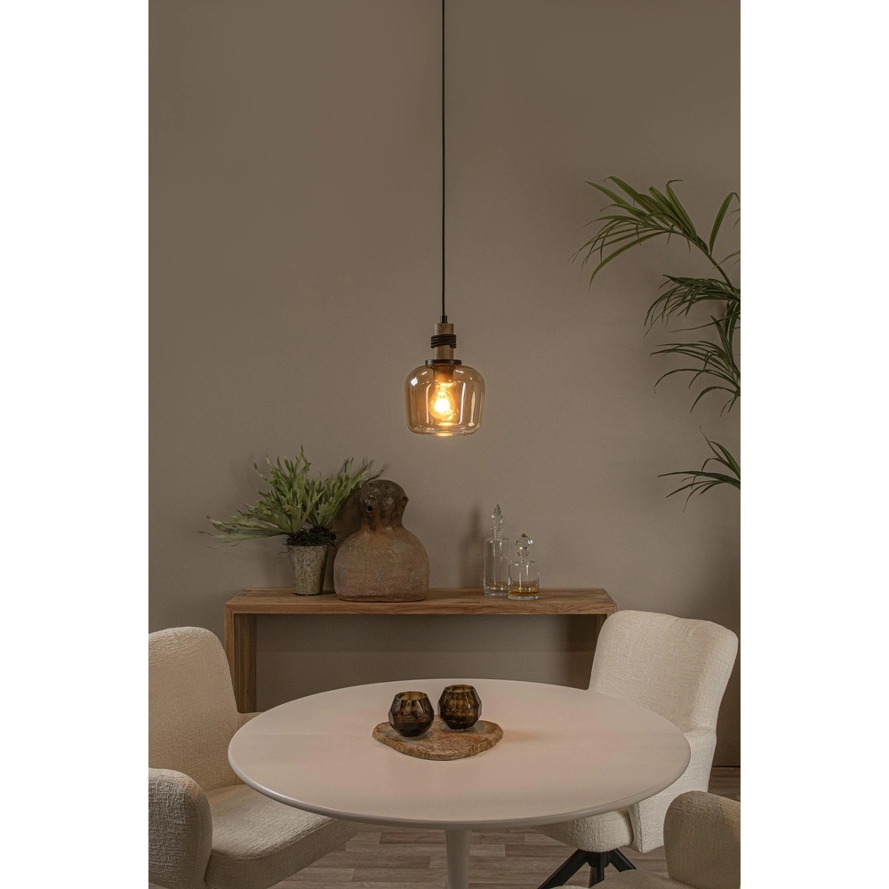 Lampe suspendue Ilona Ø 18 cm noir avec verre ambré Lucide 5411212452658