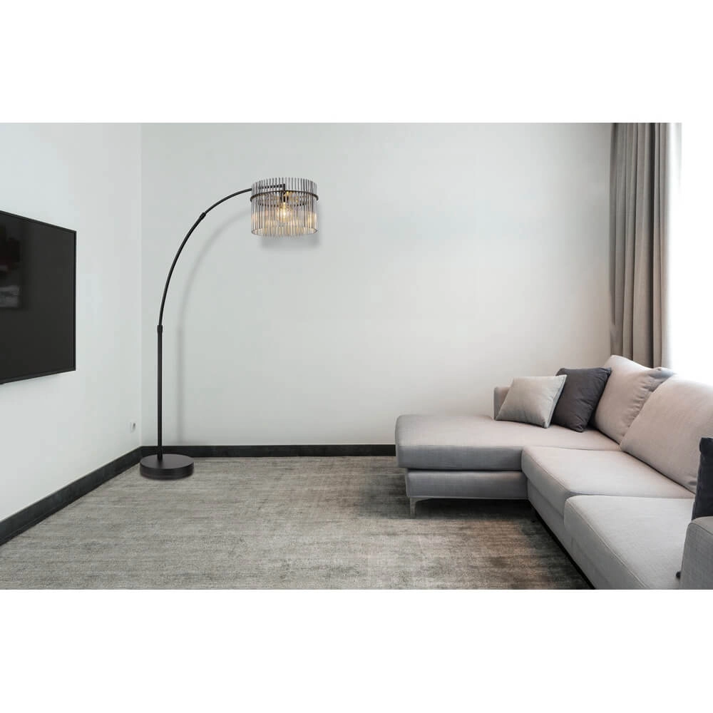 Lampadaire noir Gorley avec verre fumé Globo 9007371471942