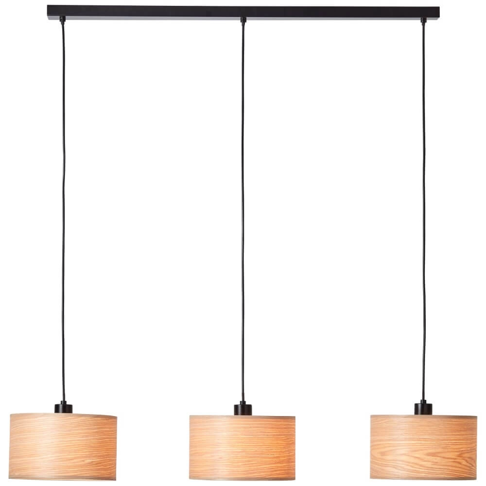Lampe suspendue Romm 3 lumières noir avec bois marron