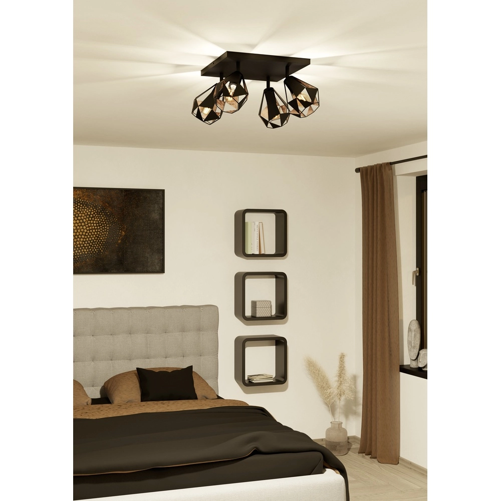 Lampe de plafond noire Carlton 7 4L - avec cuivre Eglo 9002759437183