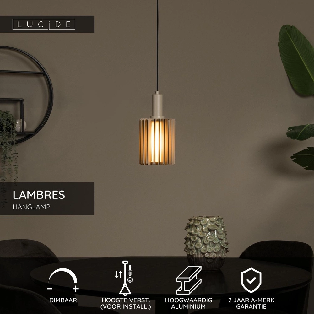 Lampe suspendue Lambres Ø 15 cm taupe Lucide 5411212452894