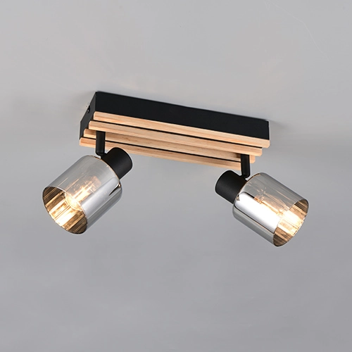 Lampe de plafond à deux lampes Travia noir avec bois