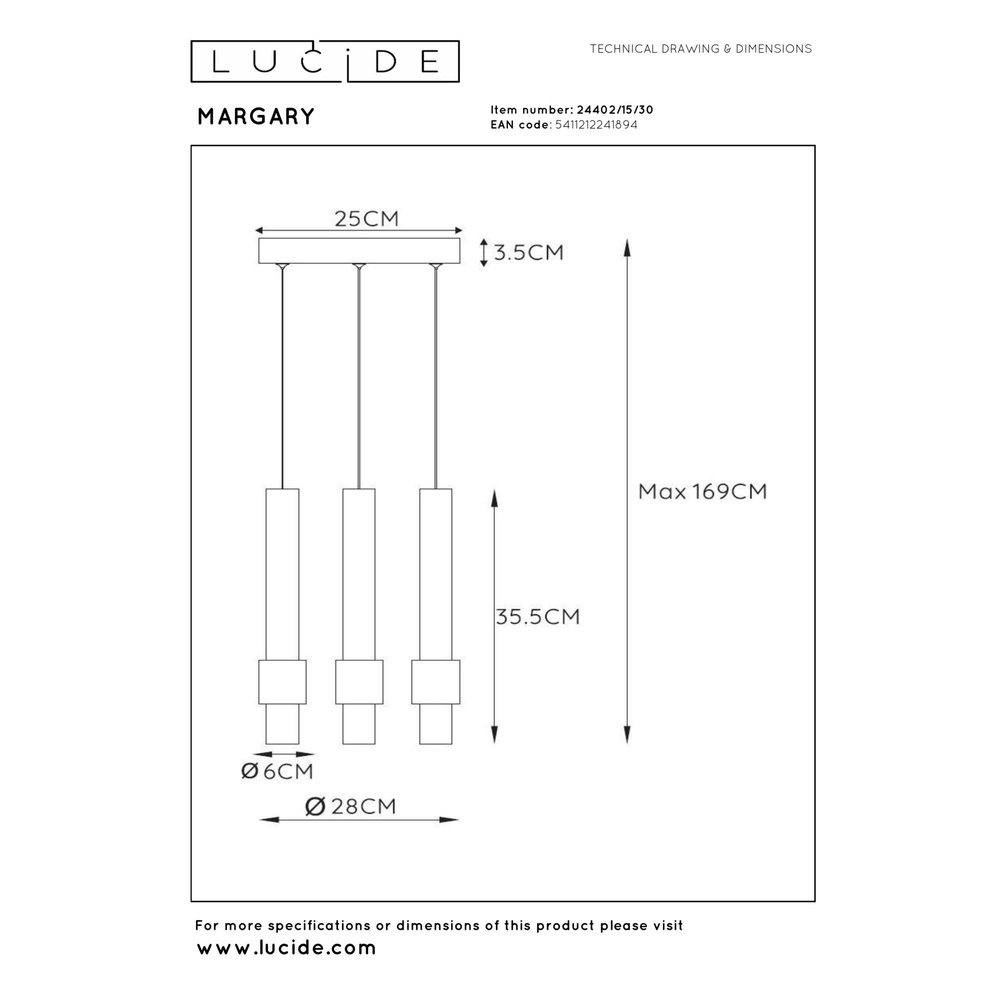 Lampe suspendue élégante Margary Noir à 3 lumières Lucide 5411212241894