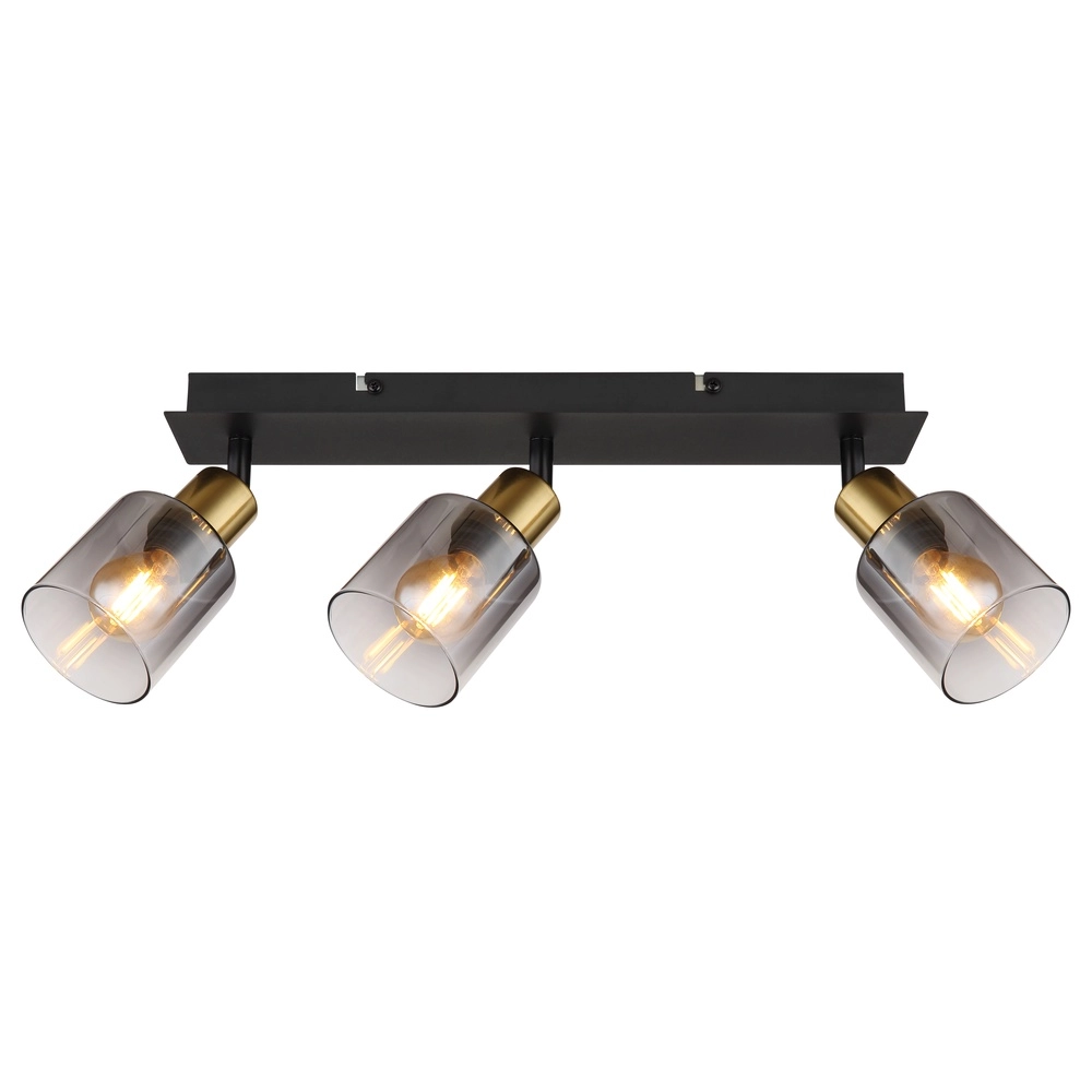 Lampe de plafond à 3 lumières Hollsy noir avec verre fumé Globo 9007371448852