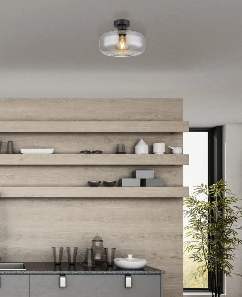 Plafonnier noir Giuseppe verre de fumée Globo 9007371432226