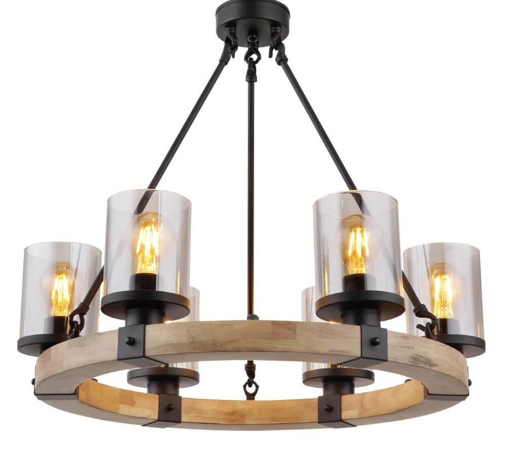 Lampe suspendue en bois Lila Ronde à 6 lumières Globo 9007371434725